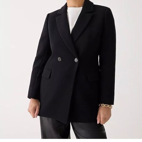 J. Crew Black Italian‎ Double Cloth Wool Blend Event Blazer Jacket Sz 4 Lined - Picture 1 of 8